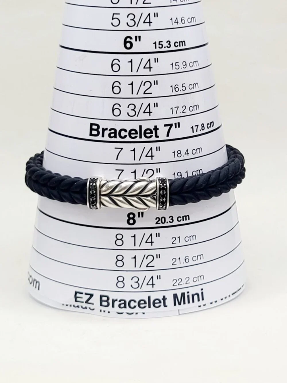 David Yurman Chevron Bracelet in Black Rubber w/ Pavé Black Diamonds - Sz Medium
